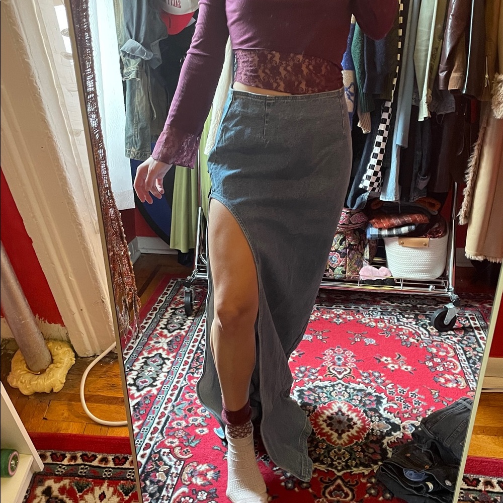 NWT: AFRM Denim Blue Pencil Skirt with High Slit